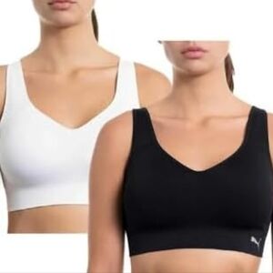 New Puma Womens 2 Pack Seamless Sport Bras With DryTech  Black White